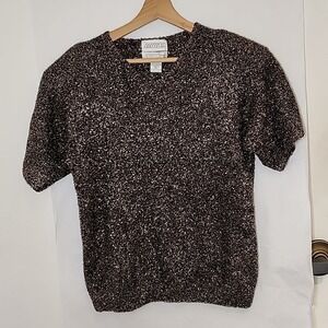 Vintage Sideffects 80s Metallic Sweater XL Gold Black Nylon Blend NWT Disco